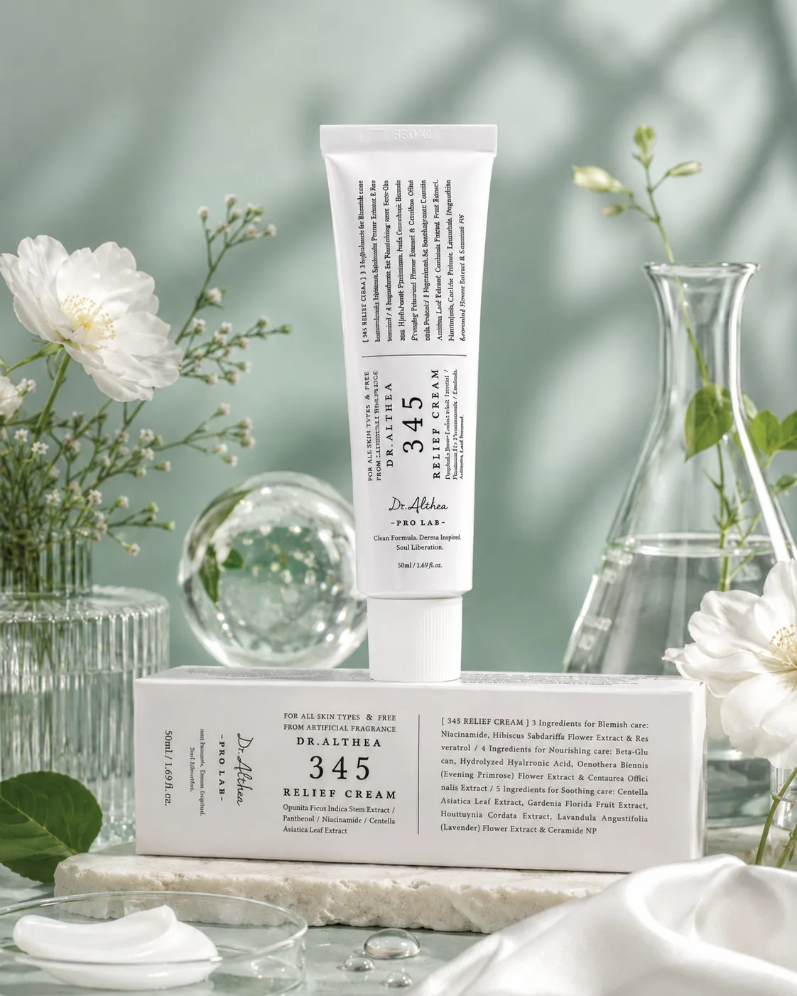 Dr. Althea 345 Relief Cream en composicion floral