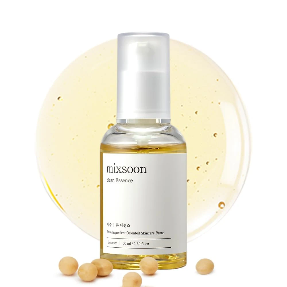 Mixsoon Bean Essence sobre fondo blanco con halo dorado