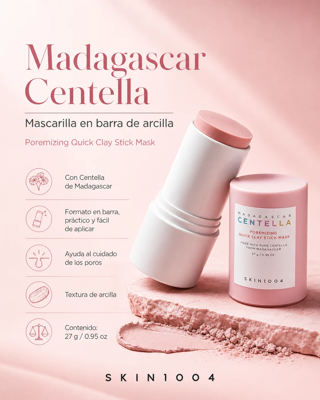 Beneficios principales de Skin1004 Madagascar Centella Poremizing Quick Clay Stick Mask